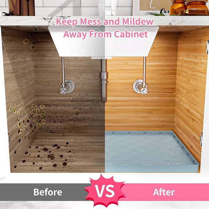 Sdpeia Under Sink Mat 34"×22" Waterproof Silicone Cabinet Liner & Sink Protector for Kitchen & Bathroom, Multi-Purpose Organizers Tray for Pets, Laundry, Cat Litter Mat