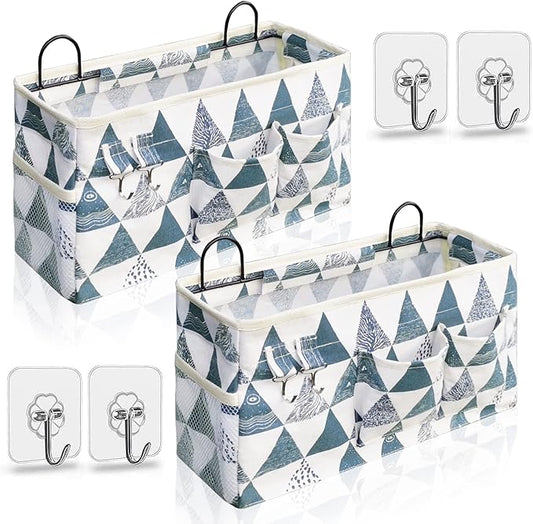 2pcs Large Wall Hanging Organizer Bag, Linen Fabric Door Hanging Storage Baskets with Pockets, Waterproof Bin for Kitchen, Bedroom, Office, RV Camper (Triangle)