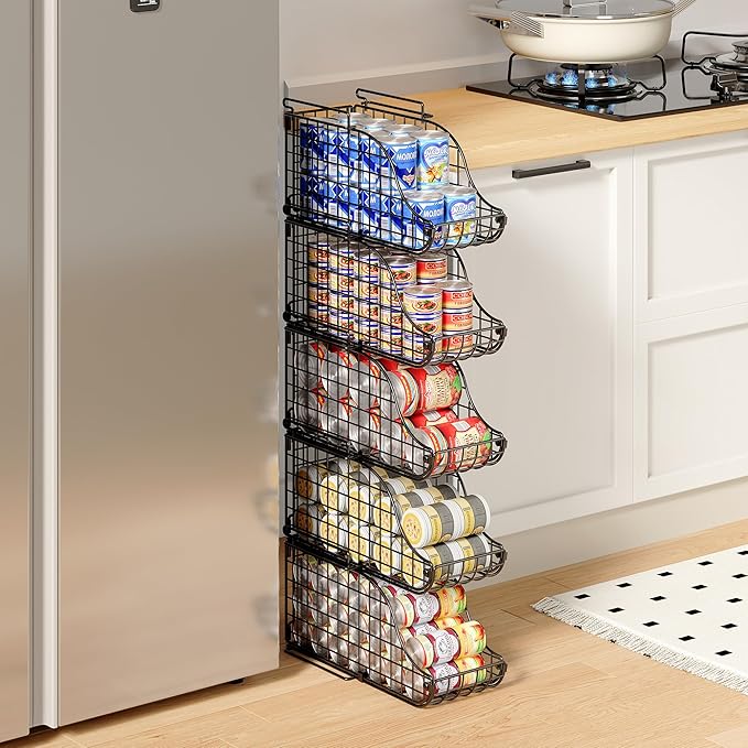 Sonyabecca 6-Pack Can Storage Organizer Pantry, Stackable Kitchen Canned Food Holder With Handles, Can Organizer For Pantry Countertop Cabinet, Beverage Drink Pop Soda Can Dispenser Patent Pending