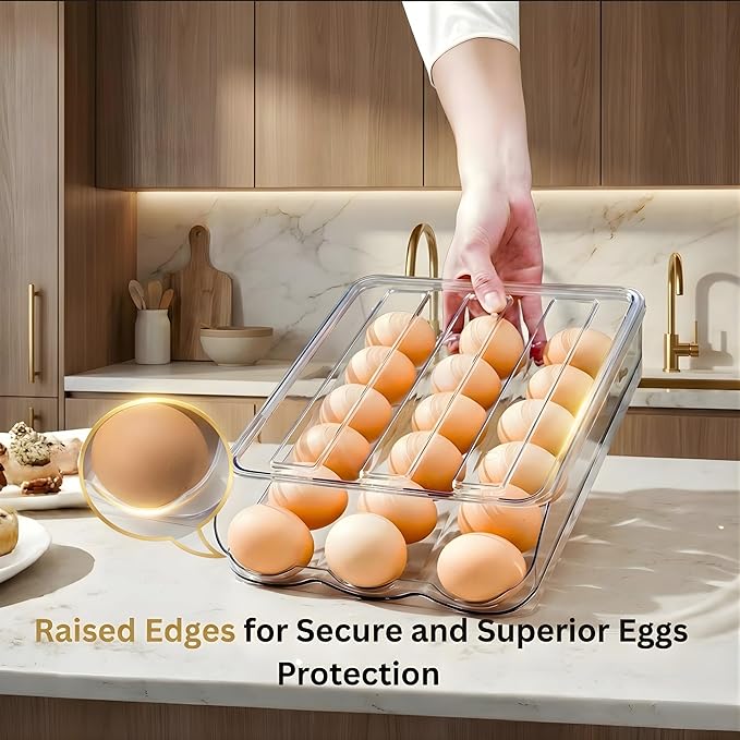 Egg Holder for Fridge, Automatic Rolling Egg Organizer for Refrigerator, Clear Plastic Storage for Refrigerator with Lid, Large Capacity Dispenser, Stackable Container (2 Layers Holder 36 Eggs)