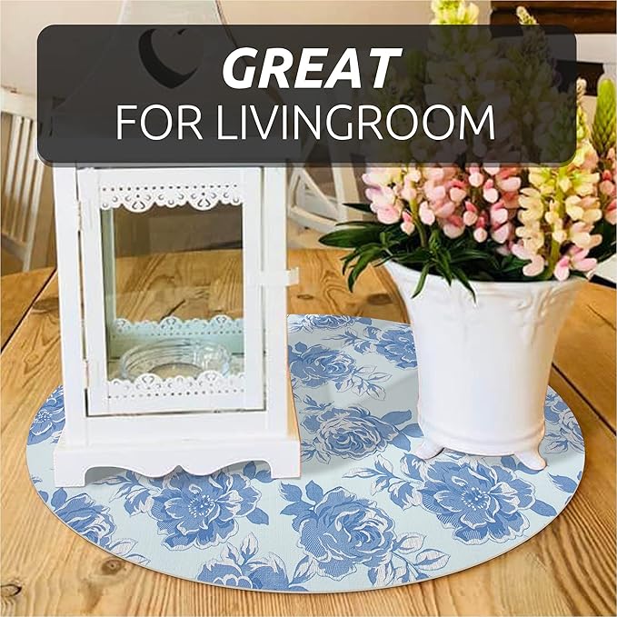 FIFTY FEET 18X96 Inch Shelf Liner for Kitchen Cabinets, PVC Drawer Liner for Dresser Non-Slip Bathroom, Non-Adhesive Cabinet Liner Washable (Blue Flower)(3 Roll)