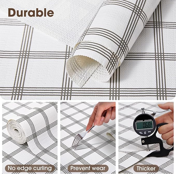 ALIUNI Drawer and Shelf Liner, Non-Slip Kitchen Cabinet Liners Non-Adhesive Thick Strong Grip Waterproof Washable Mats Protect Dresser Shelves Cupboard Bathroom Cabinets, White Stripes, 18IN X 30FT