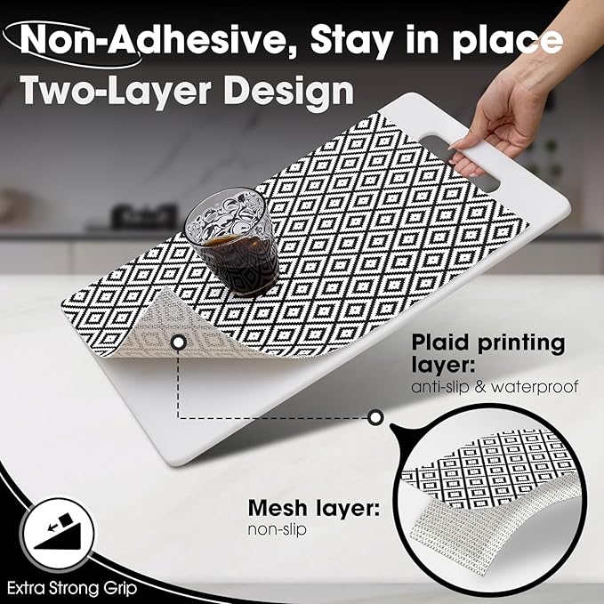ALIUNI Drawer and Shelf Liner, Non-Slip Kitchen Cabinet Liners Non-Adhesive Thick Strong Grip Waterproof Washable Mats Protect Dresser Shelves Cupboard Bathroom Cabinets, Buffalo Plaid, 18 in X 20 FT
