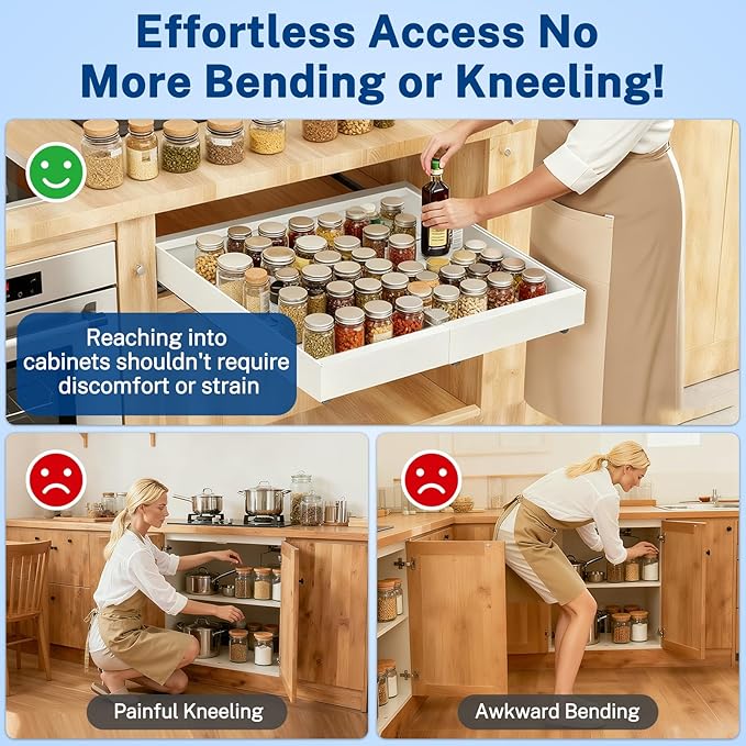 2 Pack Pull Out Cabinet Organizer Expandable Width(12.2"-20.47") & 21"Deep, Insputer Slide Out Drawers for Kitchen, Pantry with Magnetic Panel, Upgrade 3 Slide Rails, No Drill Adhesive Roll Out Shelf