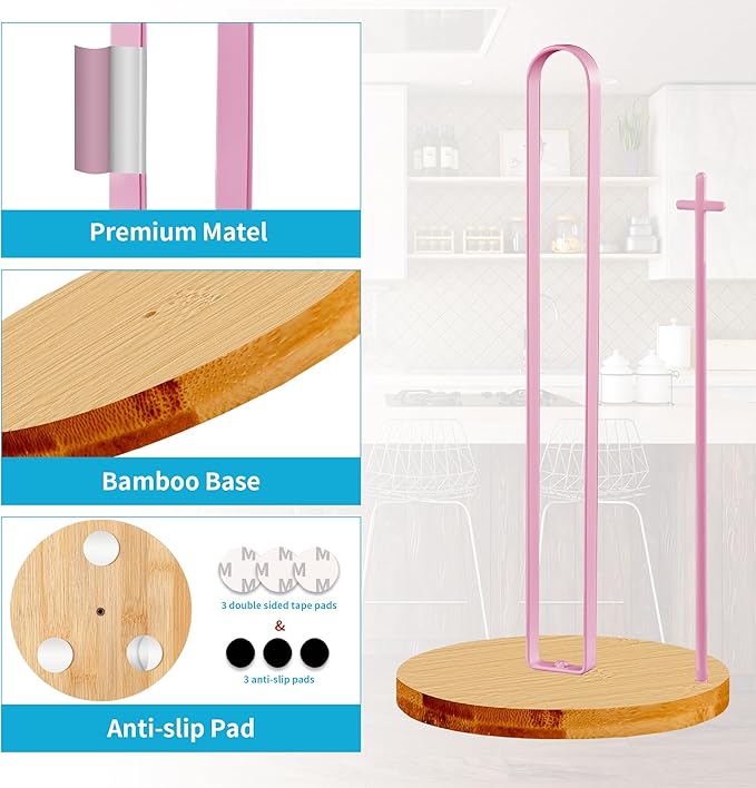 Wood Paper Towel Holder Countertop, TONLEA Kitchen Paper Towel Holder FreeStanding with Non-Slip Base for Kitchen and Bathroom Organization, Kitchen Roll Holder for Standard and Large Rolls
