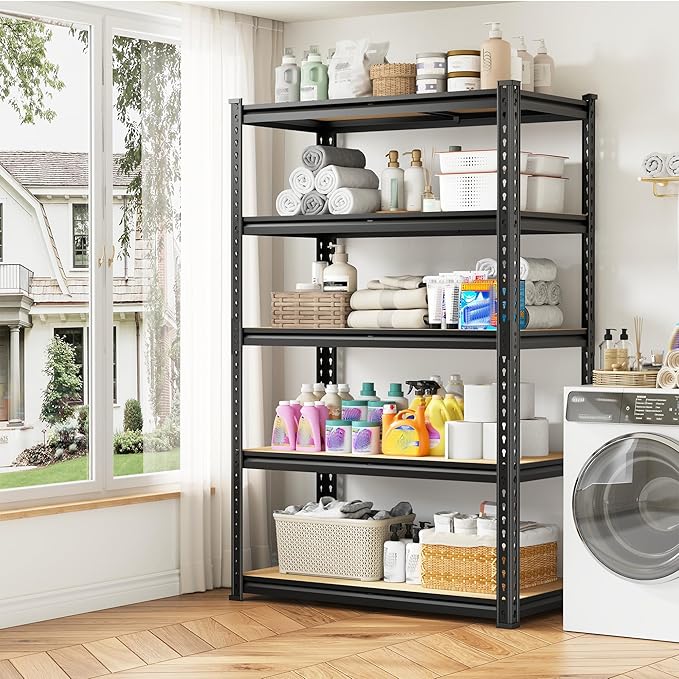 5-Tier Storage Shelves, 2010LBS Adjustable Pantry Shelves, Metal Shelving Unit for Kitchen, Pantry, Closet, Laundry, Garage, 15.75" D × 31.55" W × 63.05" H