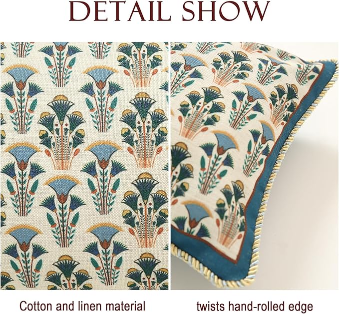 patdrea Designer Rectangle Throw Pillow Covers,Rustic Vintage Blue Linen with Floral Pattern Pillow Cover,Decorative Lumbar Pillowcases Cushion for Bed Living Room Outdoor Car,12"x20"