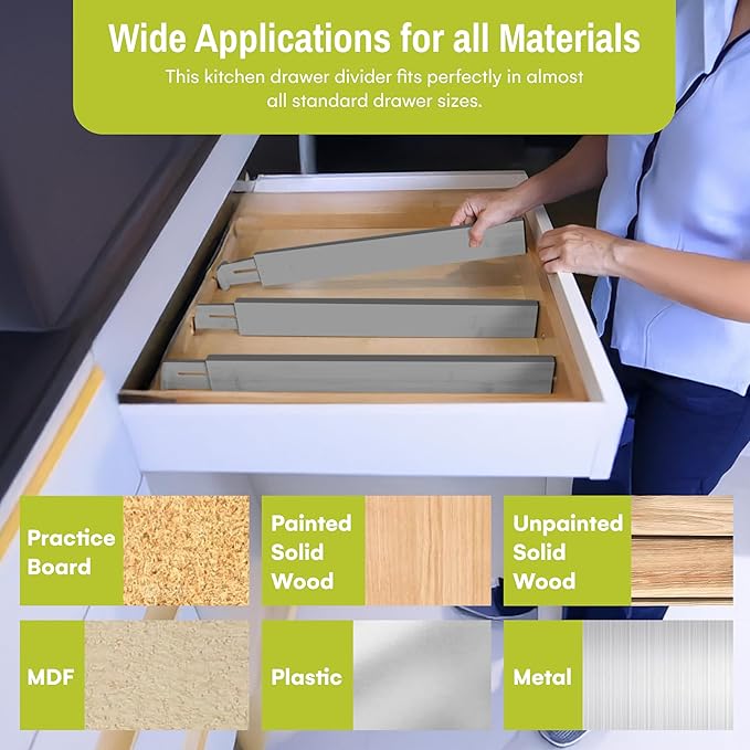 Homemaid Living Bamboo Drawer Dividers Adjustable and Expandable, Kitchen Drawer Organizer, Ideal for Silverware, Dresser Drawer Organizer or Bedroom, Bathroom Drawers Organizers (4pk)