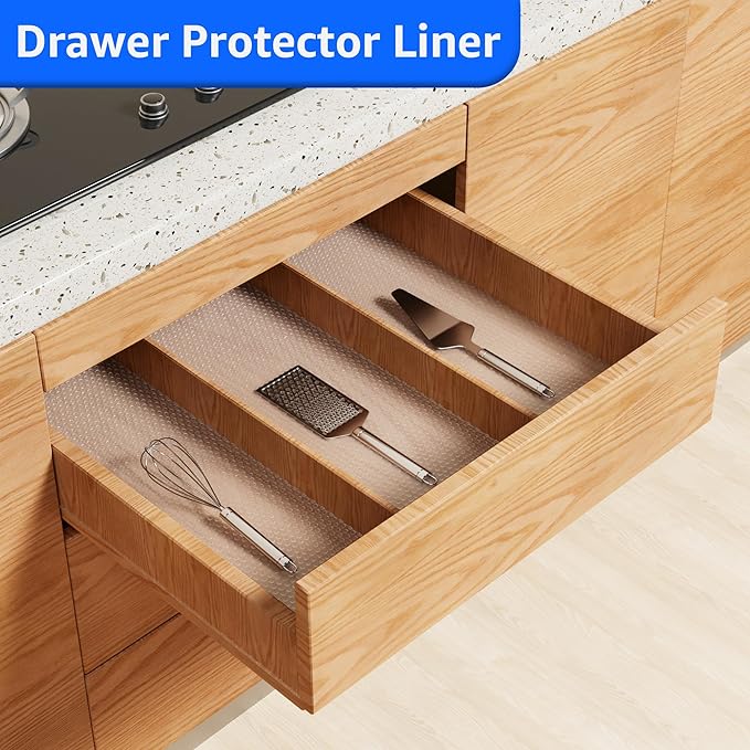 PABUSIOR Clear Shelf Liner for Cabinet: Waterproof Non-Adhesive Bathroom Drawer Liner - 16" W x 338" L Easy to Clean & Cut Kitchen Pantry Shelves Mat for Refrigerator Translucent