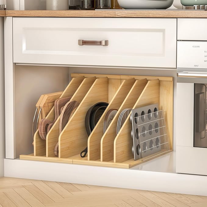 tonchean Upgrade Wood Tray Dividers for Cabinet Cookie Sheet Organizer for Cabinet Kitchen Cabinet Tray Divider for Pans, Lids, Pot And Pan, Cookie Sheet, Racks Lids, 15.5in(H) x22.5in(D) x11.8in(W)
