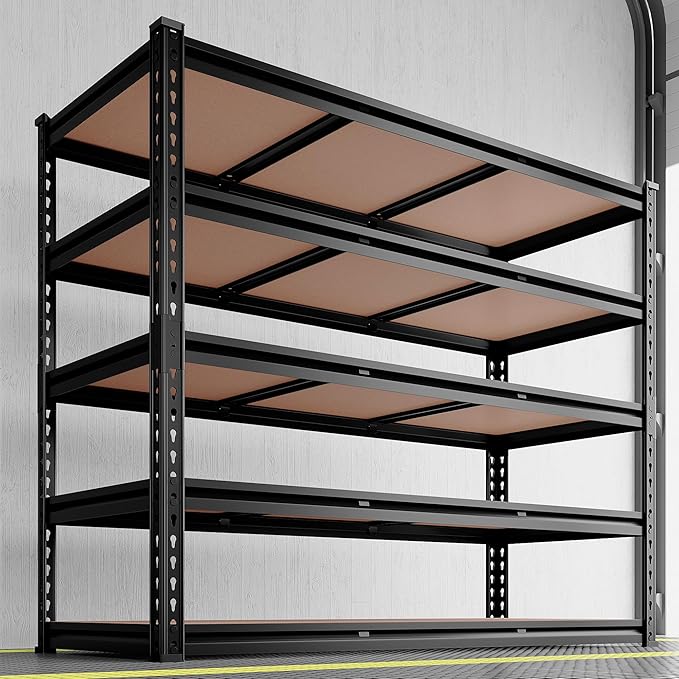 REIBII 48.2" W Garage Shelving, Storage Shelves Load 3000LBS, Adjustable Garage Shelving Heavy Duty for Pantry, Basement, Warehouse, 48.2" W X 71.9" H X 24" D, Black