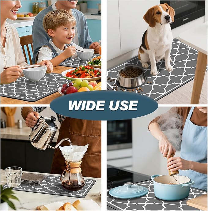 Dish Drying Mat & Coffee Mat for Kitchen Counter, Absorbent Microfiber Waterproof Mat with Non-Slip Backing, Multi-Size Multi-Color Options, Sink and Coffee Bar Accessories