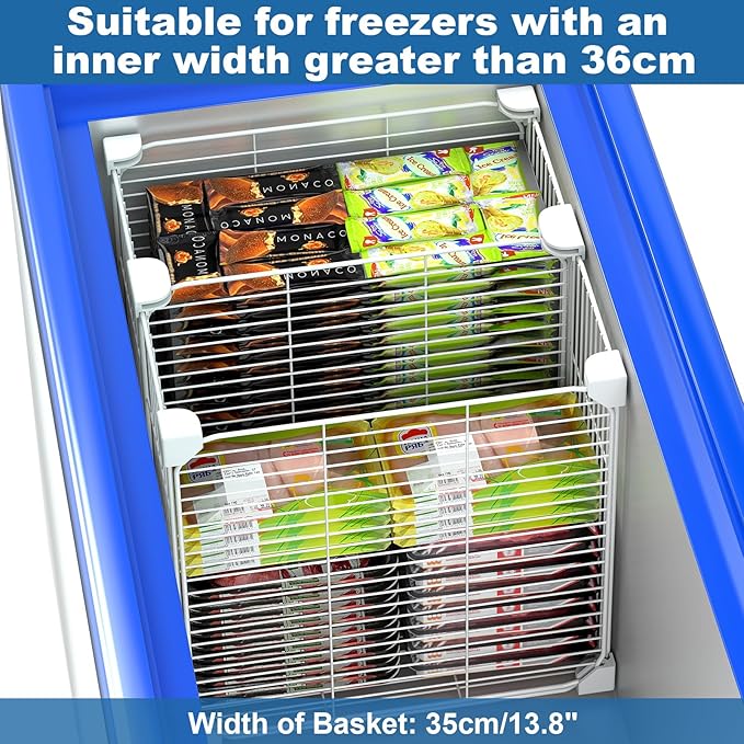 Deep Freezer Organizer Bin 13.8"x13.8"x13.8", Vertical Sides Wire Freezer Baskets with Adjustable Divider Pantry, Freezer Bins for Upright Freezer Meats Frozen Food Snacks Ice Cream Fruits&Vegetables