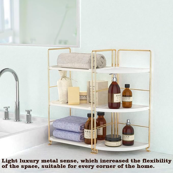 3-Tier Kitchen Spice Rack , Standing Rack,Triangle Bathroom Countertop Storage Shelf ,Cosmetic Organizer Holder , Stackable Cabinet Organizer , Kitchen Counter Shelf , Corner Spice Rack ,Golden