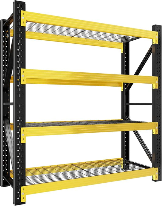 3000LBS Garage Shelving 59" W Garage Shelving Heavy Duty 4-Tier Metal Storage Shelves Adjustable Shelf Unit Grid Storage Rack for Basement Supermarket Warehouse 59" W x 24" D x 78" H Yellow