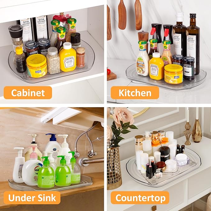 Square Lazy Susan Organizer for Refrigerator, 360° Rotate Rectangle Turntable Organizer and Storage for Fridge, Cabinet, Pantry, Kitchen, Countertop, 15.7'' Clear Fridge Organizer Storage, 1PACK
