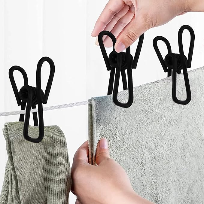 Multipurpose Metal Bag Clips - 2 Inch Colorful Sealer for Sealing Food, Paper Holder, Clothesline Clip for Laundry Hanging, Kitchen Bags (Black, 24PCS)
