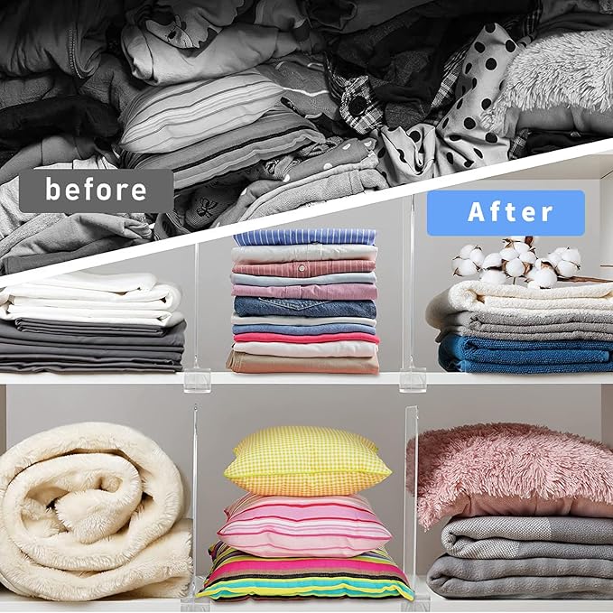 Adjustable Closet Shelf Dividers 8 Pack - Acrylic Vertical Organizer for Cabinets, Kitchen, Pantry (Clear)