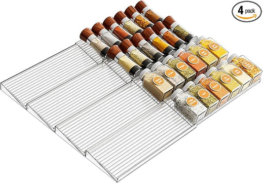 Yieach 8 Pack Adjustable In Drawer Spice Organizer - Expandable From 11'' to 22'' - Acrylic Drawer Seasoning Organizer,Clear Spice Organization Tray for Cabinet Drawers Condiment,Nail Polish and Jar