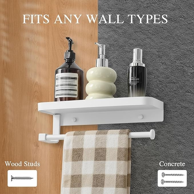 JOOM Hand Towel Holder for Bathroom -Paper Towel Holder Wall Mount - for Bathroom Black Paper Towel Holder with Shelf -Kitchen Towel Holder White