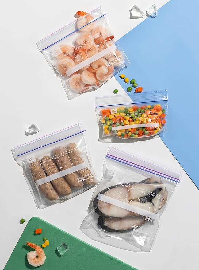 Bulk Sandwich Freezer Bags, 960 Count with Expandable Bottom and New Calendar Feature, Easy Fill (4 Boxes of 240)