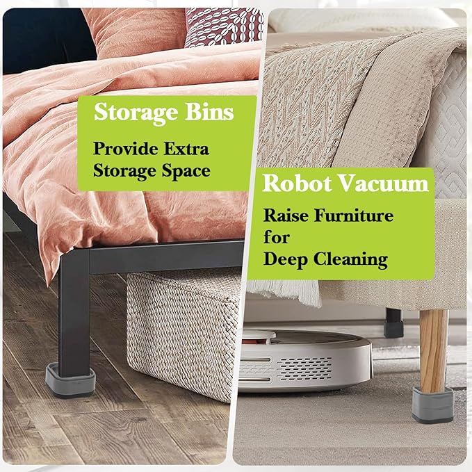 8 Pack Furniture Risers 1 Inch, Adjustable Bed Risers Heavy Duty for Table Desk Couch Chair Sofa Cabinet Bed Legs Dorm, Square Stackable Bed Raisers Blocks Lift Height 1", 2" or 3", Black