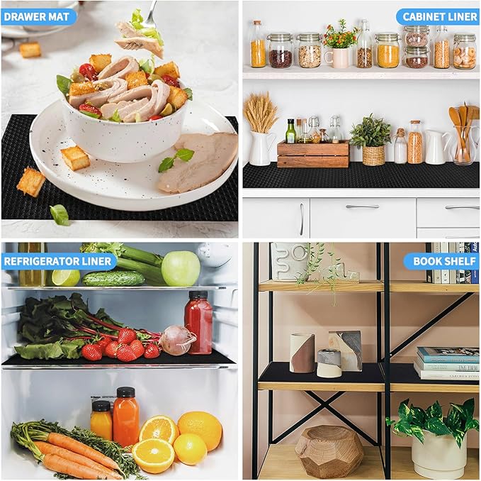 Bloss Shelf Liners, Black Drawer Liner, Non Adhesive EVA Drawer Mat Liners Roll for Bathroom, Kitchen, Desks, Deco Shelves 17×78.7 inch-Black