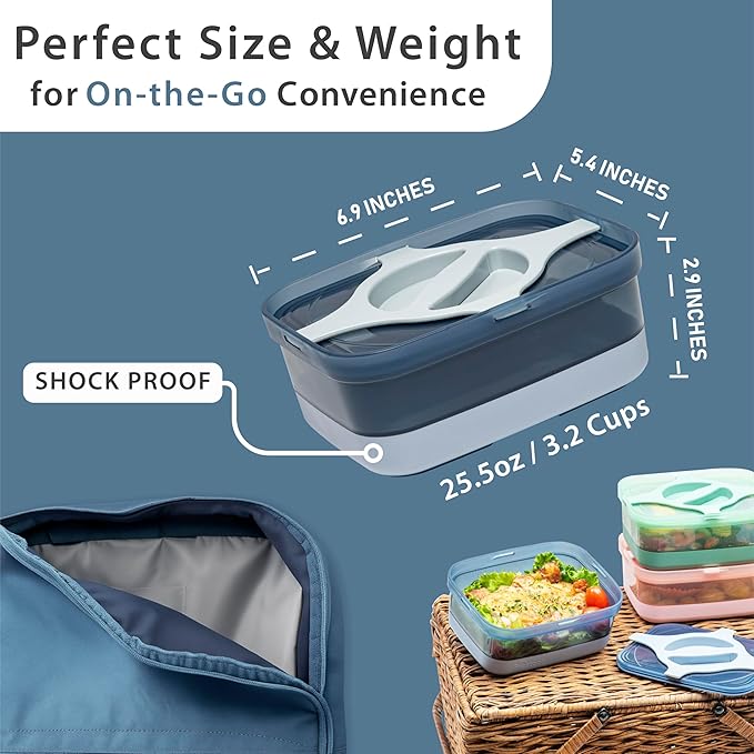 Bento Lunch Box Pack of 2 Leakproof Salad and Meal Prep 3 Cups 25.5oz Container Twistlock Lid Reusable Portable, Microwave and Dishwasher Safe BPA-Free For Work