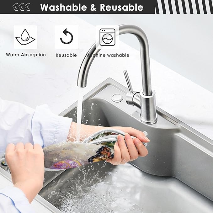 2 PCS Kitchen Sink Splash Guard 14.9 Inch Faucet Mat for Kitchen Sink Bathroom Sink Faucet Absorbing Drip Drain Mat Pad Microfiber Soft Washable Easter Bunny Eggs Flowers Butterfly