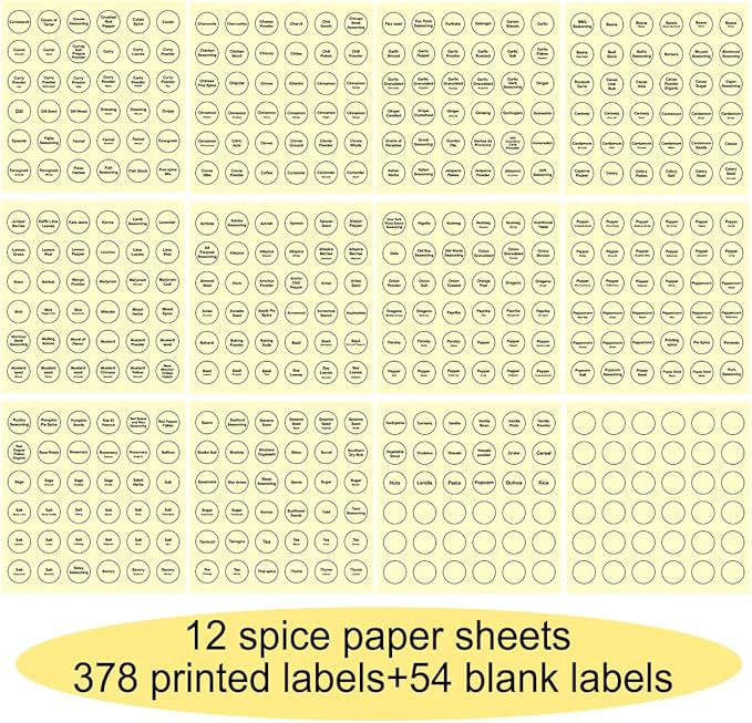Spice Labels, 432Pcs Spice Labels Stickers 1.4in Waterproof Adhesive Round Preprinted Spice with Blank Label Black Tear Resistant Sticker for Kitchen Jars Caps Food Containers Organizers (T Black)