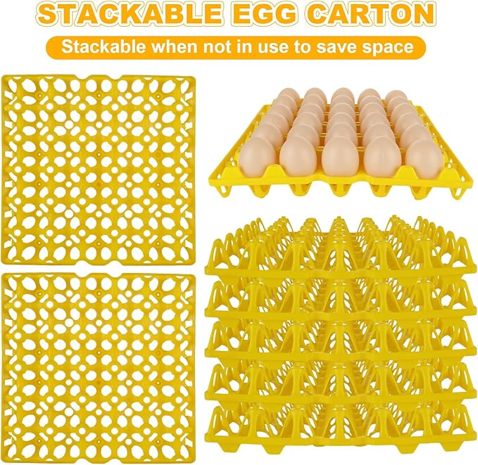 Oungy 12 PCS Plastic Egg Tray Egg Crates for Fresh Eggs 30-Egg Flats for Chicken Home Farmers Stackable Egg Cartons for Storing Sorting and Shipping Eggs, Yellow