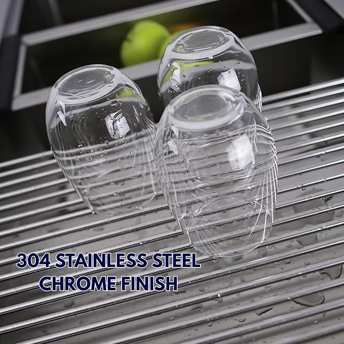 Nantucket Sinks RUM1613 Roll Up Dish Drying Rack – Over The Sink Foldable, Stainless Steel Kitchen Workstation Accessories for SR-PS-3018-16, ZR-PS-3018-16 and The SR-PS2-2818-16 Sinks