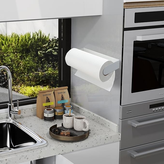 YIGII White Paper Towel Holder Magnetic, Kitchen Pantry RV Storage Paper Towel Rack for Fridge with Strong Magnets, Stainless Steel