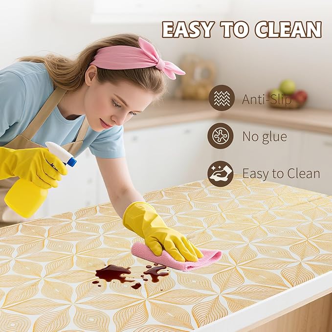 Drawer and Shelf Liner for Kitchen Cabinet,Non-Adhesive Waterproof Drawer Liner for Dresser & Bathroom Vanities with Adhesive Dots & Cutting Tool(12 in X 20 Ft Gold Leaf Pattern)