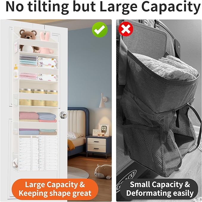 1 PC Over the Door Diaper Organizer with 1 Large Capacity Caddy, 4 Shelf & 10 Mesh Side Pockets, Baby Stuff Hanging Caddy Storage and Newborn Essentials Closet Organizer for Nursery, Bedroom