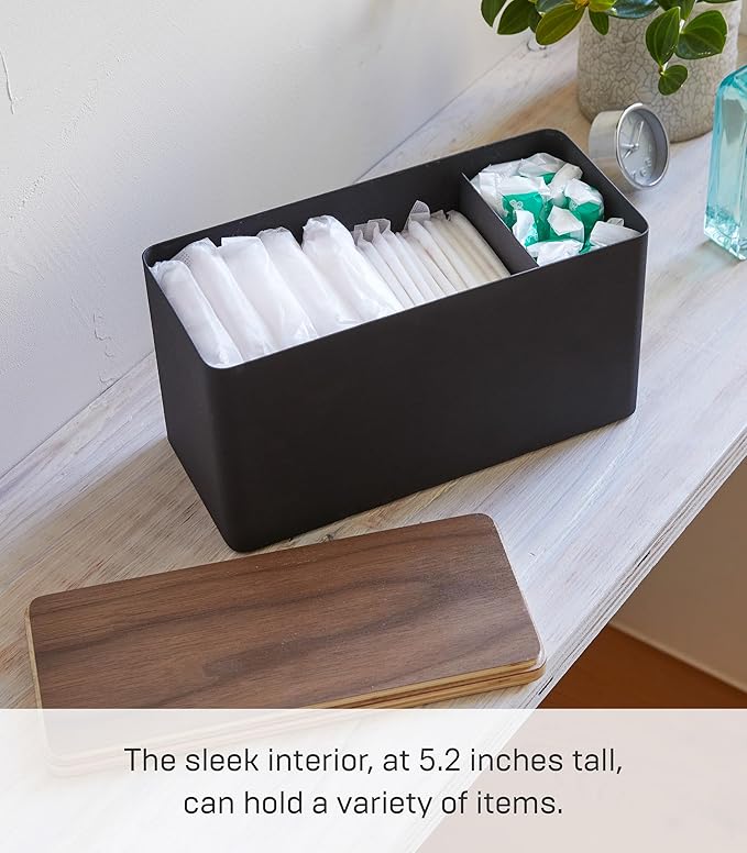 YAMAZAKI Home Rin Countertop Organizer Bathroom Kitchen Counter Organizer Metal Toiletries Holder - Steel + Wood