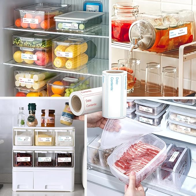350 PCS Printholic 1" x 3" Food Storage Stickers, Removable Freezer Labels, 2 Color Food Labels Roll, Refrigerator Freezer Paper Label Easy Clean Leaves No Residue Waterproof