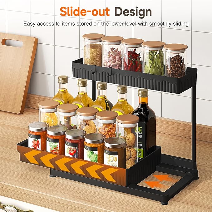 3 Pack Multi-Purpose Under Sink Organizers and Storage, 2025 L-Shaped Pull Out Cabinet Organizer for Bathroom & Kitchen, Under Cabinet Organizer with Hooks Hanging cup, Black, 14.85 inch