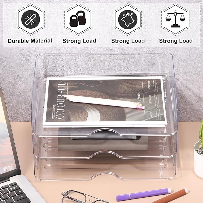 PATIKIL 12.6"x9.6"x2.8" Stackable Letter Tray, 2-Tier Paper Organizer Rectangular Plastic Desk Organizer Accessories File Holder for Office Desk Drawers Paper Storage, Clear