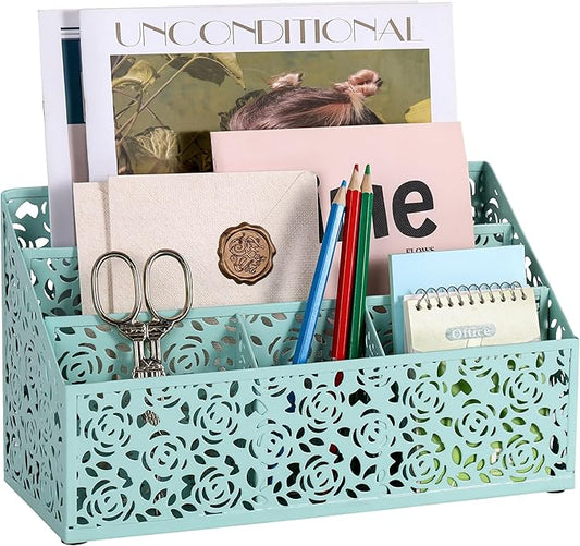 Modern Countertop Organizer, Desk Accessories - Organizer for Bills, Letters, Papers - Mail Sorter, Pencil Holder (Blue)