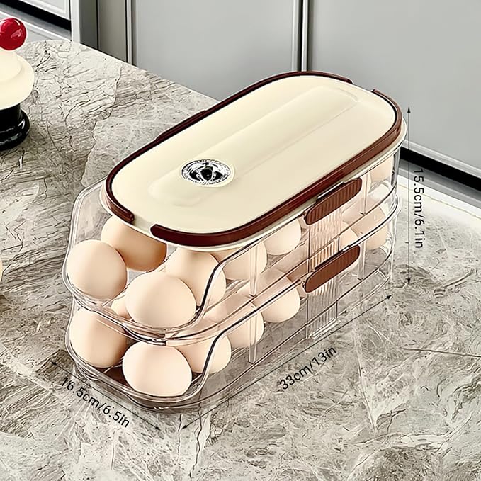 Egg Holder for Fridge: Automatic Rolling Egg Container Egg Dispenser Egg Storage Organizer for Refrigerator with Handle and Freshness Indicator (Double Layer)