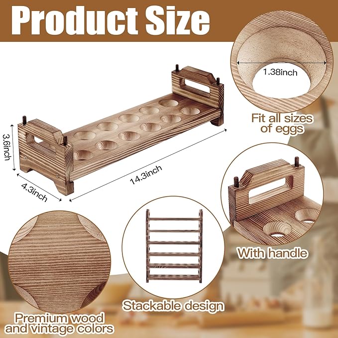 Maxcheck 9-Tier Stackable Egg Holder Wooden Egg Storage Rack with Handles Shelf Storage up to 108 Countertop Organizer for Kitchen, Refrigerator