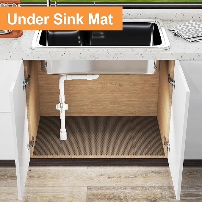 FLPMIX Kitchen Cabinet Shelf Liner: 22" x 300" Clear Waterproof Under Sink Mat - Translucent Grey Non-Adhesive Large Drawer Liner for Pantry Bathroom Cupboard