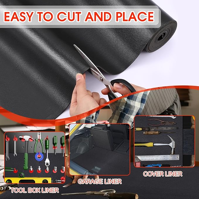 Nuogo Tool Box Liner 1/8 Inch Thick x 20 Inch Wide x 30 Ft Long Tool Box Drawer Liner Non Slip Tools Chest Cabinet Workbench Mat Black Heavy Duty Rubber Shelf Liner for Home Office Workplace