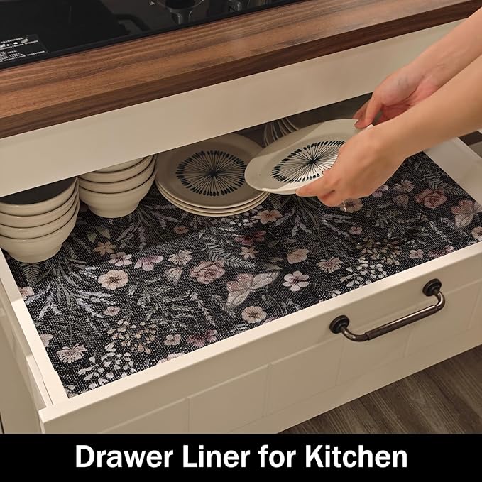 Amiitay 16IN x 10FT Butterfly Shelf and Drawer Liner for Kitchen Cabinets, Non-Adhesive and Strong Non-Slip Floral Shelf Cabinet Drawer Liners for Kitchen, Waterproof Cupboard Liners,Easy to Clean