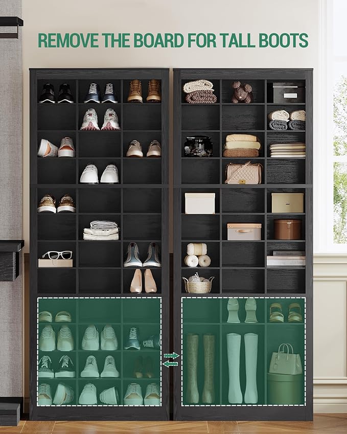 Shoe Storage Cabinet, 36 Pairs Free Standing Closet Organizer, 9 inch Widened Cell Wood Shoe Organizer, 12 Tiers Vertical Space Saving Shoe Rack for Entryway, Cloakroom, Black SR20704X