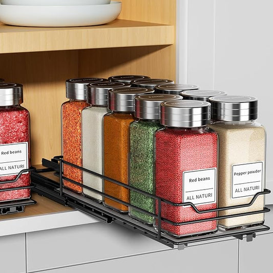 RCHYFEED Pull Out Spice Rack Organizer for Cabinet,Slide out Spice Organizer for Inside Cabinets,Heavy Duty Spice Organization for Kitchen and Pantry,Seasoning,Sauces(1-Tier,4.5" Wx10.5 Dx2.5 H)