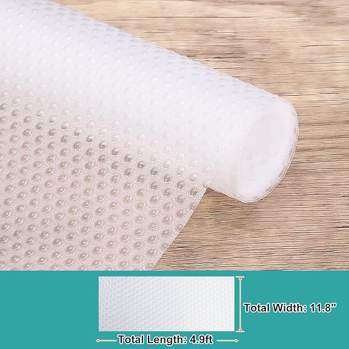 HARFINGTON Shelf Liner 12" x 5ft EVA Non-Slip Drawer Mats Waterproof Circular Mesh Texture Liner for Kitchen Cabinets Cupboard Refrigerator Shelves, Clear