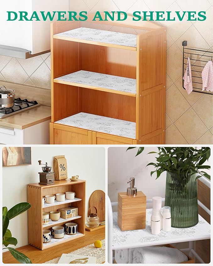 Floral Shelf Drawer Liner for Kitchen Cabinets Non-Adhesive Shelf Liner Paper Non-Slip Strong Grip Drawer Liner Cabinet Liners Thickened Easy to Clean for Tool Box Pantry (12In x 20FT), Gray
