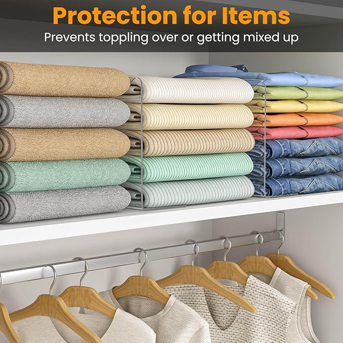 OKPOW Shelf Dividers for Closet Organization - 10" Tall X 12" Deep Acrylic Clear Separators for Clothes Purse - Vertical Wood Cabinet Shelf Divider Handbag Storage for Sweater Organizer Wife 4 Pack